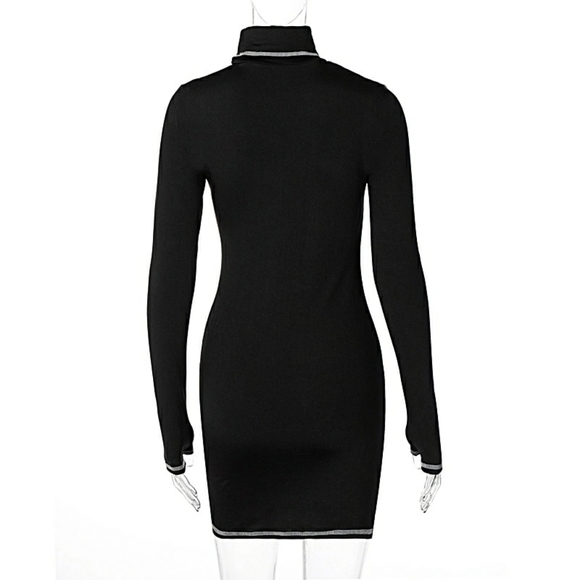 Black Long Sleeve Turtleneck Mini Dress - Picture 4 of 6